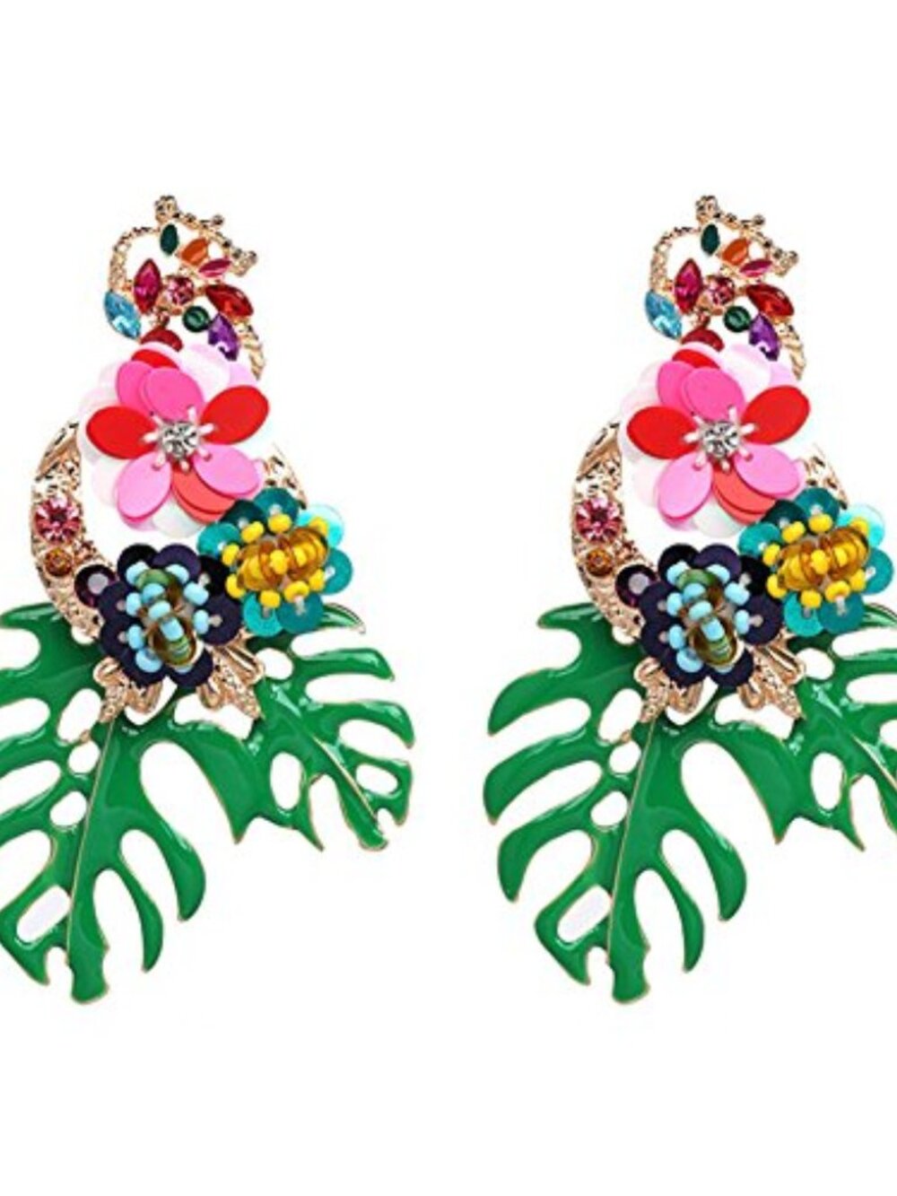 Colorful Segmented Leaf Dangle Earrings, Zinc Alloy, 2.09 in3.54 in5.3 in9.0 cm
